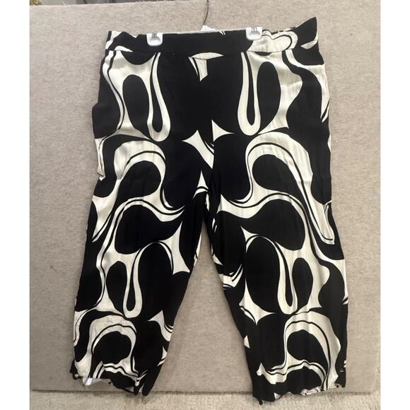Eloquii Plus Sz 26 Women's Black White Swirl Print Wide Leg Dress Pants Trousers - Picture 2 of 8